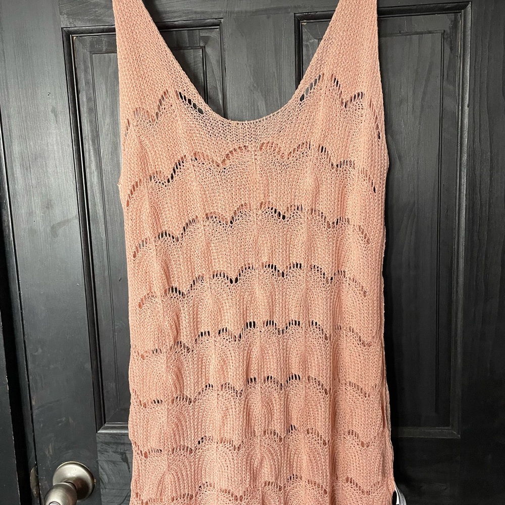 Peach Knit Sleeveless Beach Cover-Up Dress and black knit coverup